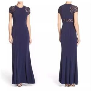 NWT Laundry Shelli Segal Lace Mermaid Gown Dress Inkblot Navy 14